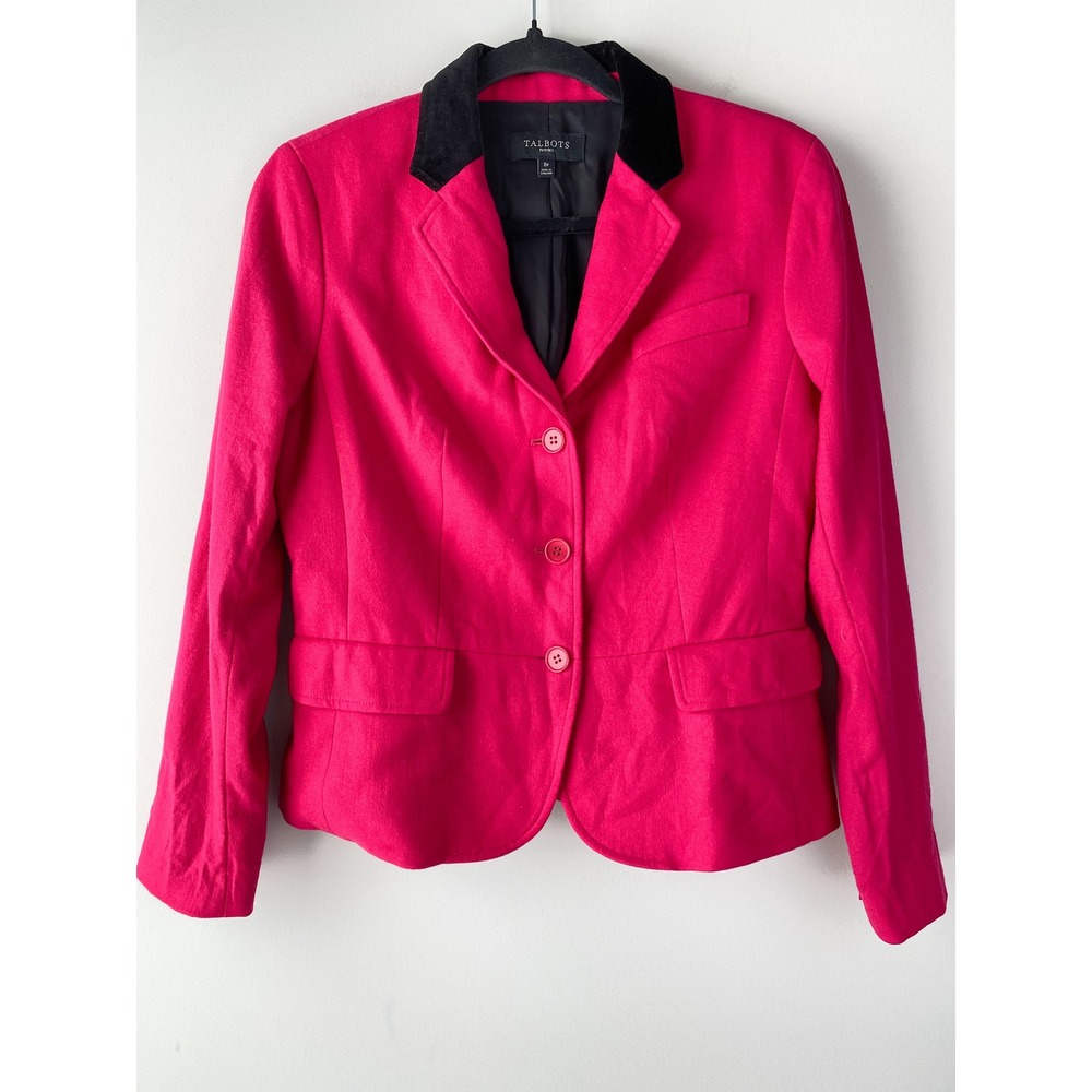 Talbots‎ Wool Blazer Jacket 8P Pink Velvet Collar Chic Office Winter Pockets